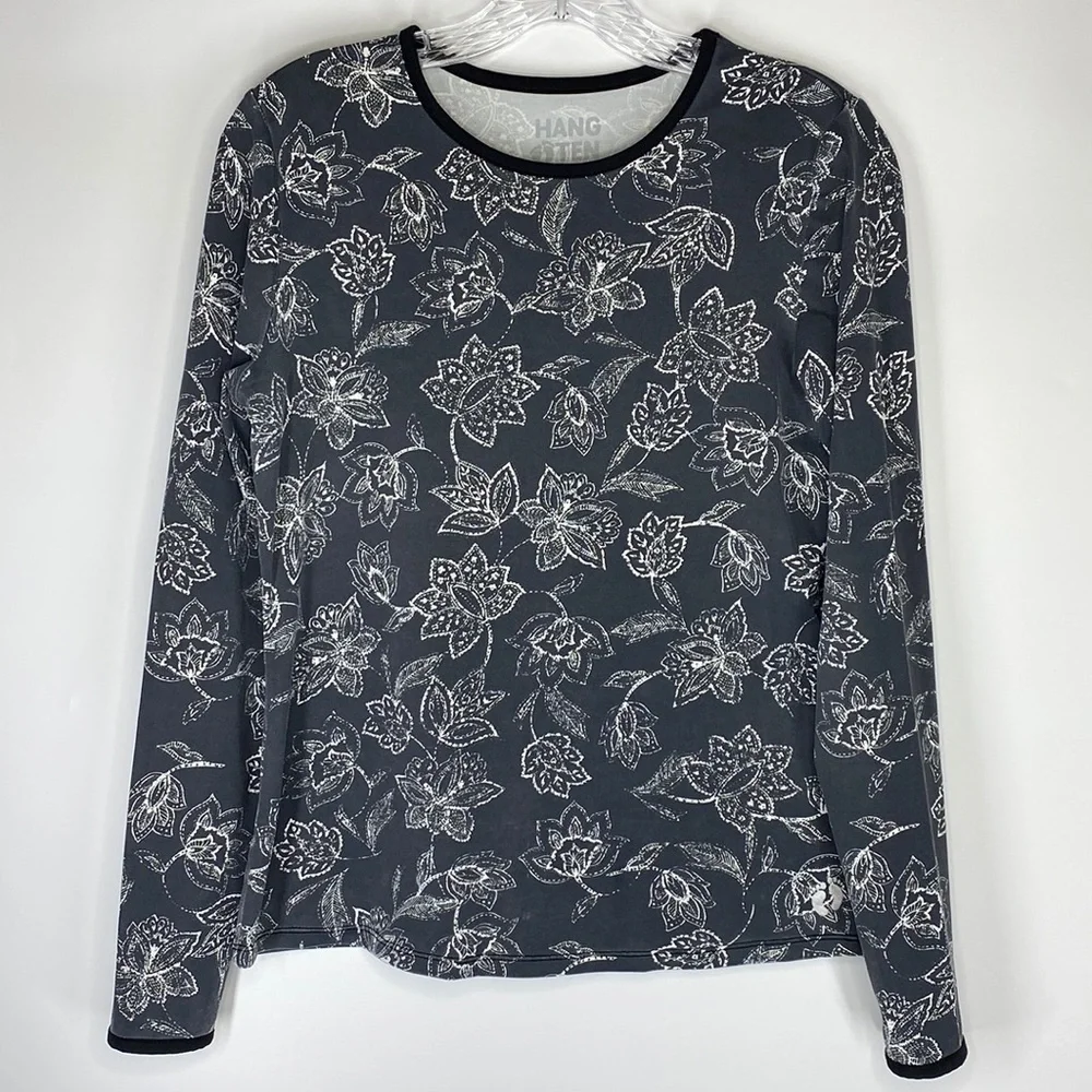 Hang Ten Women's Long Sleeve Rashguard Shirt UPF 50+ Gray Size Small